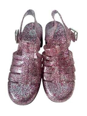 River Island Pink Glitter Jelly Block Heel Sandals